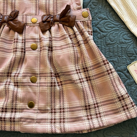 Little Lass 3-piece light pink and cream plaid dress set - Picture 3 of 6